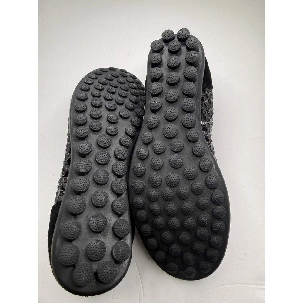 Bernie Mev Catwalk Black Glitter Woven Elastic Ballet‎ Flats Womens Size 38 EU